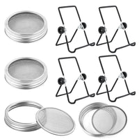 1 x RAW Customer Returns 86mm stainless steel strainer lid, 4 pieces stainless steel sprouting lids with mesh and 4 pieces mason jar sprouting lid stands Suitable for sprouts for growing soy sprouts broccoli micro greens - RRP €19.15