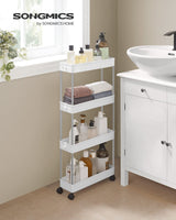 1 x RAW Customer Returns SONGMICS trolley, kitchen trolley with 4 levels, kitchen shelf, niche shelf on wheels, bathroom shelf, space saving, 12.5 x 40 x 88 cm, white KSC08WT - RRP €23.59