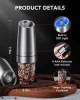 1 x RAW Customer Returns FORLIM Electric Salt Grinder and Pepper Mill, 6 Oz Capacity, Battery Operated One-Hand Automatic Gravity, Adjustable Coarseness, with LED Light, 2 Pack, Stainless Steel Silver  - RRP €31.86