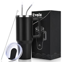 1 x RAW Customer Returns Livole 40oz 1200ml drinking cup with lid and straw, stainless steel thermal mug with handle, double-walled coffee mug to go, vacuum insulated tumbler mug for camping, sports, car, office, black - RRP €25.2