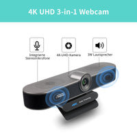 1 x RAW Customer Returns TONGVEO 4K webcam with microphone and speaker, 4X digital zoom, ePTZ video conference webcam with remote control, for desktop, AI auto-framing, streaming, home office, camera for Zoom, Skype - RRP €130.5