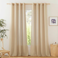 1 x RAW Customer Returns PONY DANCE Boho Curtains Linen Curtains Living Room Eyelet Curtain Set of 2 H 245 x W 140 cm Linen Look Curtains Semi-Transparent Linen Curtains for Living Room Linen Curtain Camel Hair Color - RRP €36.25