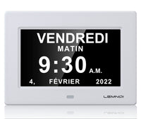 1 x RAW Customer Returns Lemnoi 7 inch LCD Digital Clock, Calendar with Date and Time, Non-Abbreviated, Auto Dimming, 8 Languages, HD Display, Reminder for Alzheimer s, Elderly and Children White  - RRP €37.68