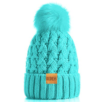 1 x Brand New REDESS Women s Winter Pom Pom Hat Warm Fleece Lined Hats, Thick Soft Snow Knit Crossover Beanie for Ladies - RRP €19.99