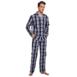 1 x RAW Customer Returns Mnamo Men s Pyjama Set 100 Cotton Men s Pajamas Checked Long Pyjamas with Pocket Black Blue Plaid, XXL  - RRP €37.3