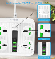 1 x RAW Customer Returns FUREINSTORE Power Strip with USB C, Surge Protection with 4 Universal Outlets and 3 Quick Charge USB and 1 Type C, Multi-Plug Protective Extension Cable 2 Meters White  - RRP €33.71