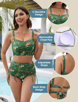 1 x RAW Customer Returns UMIPUBO Women s Bikini Set Tummy Control High Waist Swimwear Push Up Bikinis Drawstring Side Two Piece Swimsuit V Neck Swimsuit Green, M  - RRP €32.99