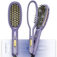 1 x RAW Customer Returns llano straightening brush with hair holder, ionic hair straightener brush, 30S fast ceramic heating 140 -230 4 temperature settings, dual voltage 110V-240V Sparkle Purple  - RRP €69.99