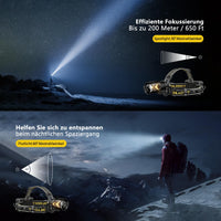 1 x RAW Customer Returns ASORT LED Headlamp Rechargeable, Super Bright Headlamp Continuously Dimmable with 6 Modes, 6000 mAh Large Capacity BATTERY, Waterproof, with Gesture Sensor, Perfect for Work, Outdoor, Camping, Fishing - RRP €28.22