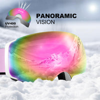 1 x RAW Customer Returns Odoland ski goggles unisex for men and women, boys, frameless snowboard goggles with magnetic interchangeable lenses, UV protection, anti-fog snow goggles, helmet-compatible ski goggles for skiing, white, pink-purple - RRP €41.14