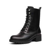 1 x RAW Customer Returns DREAM PAIRS Mid-calf women s boots, lace-up boots, silhouette, comfortable zip, warm lining, lug sole, inner zip DMB214 BLACK-PU 40 EUR  - RRP €27.65