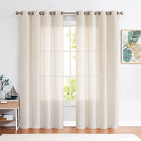 3 x Brand New TOPICK curtains with eyelets, curtains for the living room, linen beige linen look curtain, semi-transparent, light filtering, perfect for the bedroom, farmhouse eyelet curtain, 130 x 245 cm, natural, set of 2 - RRP €157.29