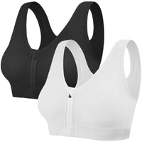 1 x RAW Customer Returns CMTOP Women s Seamless Sports Bra Wireless Bra with Removable Pads for Women Bra Front Closure Training Bra Black White, XXL  - RRP €18.68