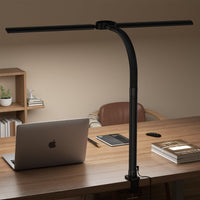 1 x RAW Customer Returns Kary Dimmable LED Desk Lamp with Clamp, 24W Dual Head with USB Port and Remote Control, 5 Colors and Brightness Adjustable for Work, Home, Office, Dorm - RRP €49.99