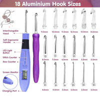 1 x RAW Customer Returns BZVV Counting Crochet Hook Set Digital, Luminous Crochet Hooks for Stitch Row Counter, Crochet Set with 18 Different Sizes Interchangeable Crochet Hook, Ergonomic Crochet Hooks with 2 Levels LED - RRP €35.99