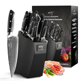 1 x RAW Customer Returns 9er Damascus knife kitchen knife knife block set with beech wood knife block, professional chef s knife kitchen knife set VG10 knife block with knife sharp - RRP €179.99