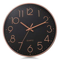 1 x RAW Customer Returns Lafocuse Black Modern Wall Clock Silent 30cm, 3D Numbers Rose Gold Without Ticking Noise, Quartz Wall Clock Analogue Easy to Read Decoration for Living Room Kitchen Office - RRP €19.22