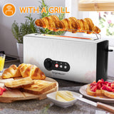 1 x RAW Customer Returns Aiogstar Sunshine Toaster 1600 W, 2 long slots, 7 browning levels and defrost and reheat functions, stainless steel toaster with crumb tray, stainless steel 0 BPA - RRP €38.94