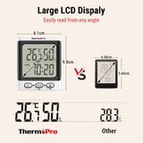 1 x RAW Customer Returns ThermoPro TP152 Termometro Higr metro de Interior, Medidor Humedad con Reloj y Pantalla LCD Grande de 3.3 Pulgadas, Term metro Digital Casa para Medir el Ambiente del Hogar - RRP €12.99