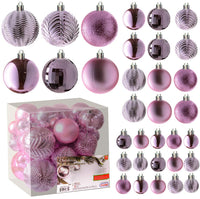 6 x Brand New PREXTEX Pink Christmas Balls for Christmas Decoration 36 Unbreakable Christmas Ornaments with Hanging Ring Christmas and Party Decoration Lot of Balls with 6 Styles in 3 Sizes - RRP €119.94