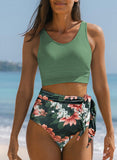 1 x RAW Customer Returns Dokotoo Women s Bikini Set High Waist Tummy Control Swimwear Floral Print Two Piece Swimsuit Side Tie Swimsuit, Green, L - RRP €34.99