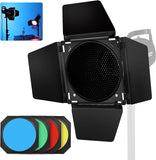 1 x RAW Customer Returns Soonpho BD-04 Barn Door Metal Barn Door Honeycomb Grid 4 Color Gel Filter Set for 7 Standard Reflector Bowens Mount Compatible with GODOX LED Video Light for NEEWER Amaran Aputure - RRP €29.99