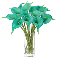 8 x Brand New 12 pcs Artificial Flowers Calla Lily with Glass Vase, Decor Artificial Flowers Very Real, Plastic Flowers Calla PU Latex Real Touch, Calla Fake Flowers Blue for Wedding Party Living Room Office Hotel Kitchen - RRP €80.56