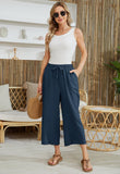 1 x RAW Customer Returns Fourindo Linen Trousers Women 7 8 Wide Leg Summer Trousers Women Light Elegant Linen Trousers Fabric Trousers Casual Loose Leisure Trousers High Waist Summer Trousers for Holidays and Everyday Life - RRP €26.99