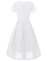 1 x RAW Customer Returns DRESSTELLS women s lace dress mother of the bride dresses, knee-length elegant bridesmaid cocktail dress, rockabilly floral dress short sleeve white XL - RRP €57.99