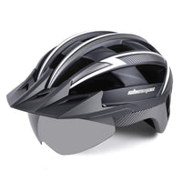 1 x RAW Customer Returns Shinmax Bicycle Helmet for Men Women MTB Bicycle Helmet with LED USB Rear Light Cycling Helmet with Visor Magnetic Removable Goggles Mountain Bike Helmet Bicycle Helmets Adjustable 57-62 cm - RRP €47.99