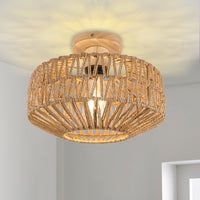 1 x RAW Customer Returns KMaiPem Boho Rattan Ceiling Light Bedroom, 1 Light Hand Woven Living Room Chandelier, Rustic Wooden Ceiling Lamp for Kitchen, Entryway, Hallway - RRP €56.99