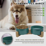 1 x Brand New 2 Ceramic Bowls with Bamboo Stand for Dogs and Cats for Pets - Raised Ceramic Cat Bowl, Food Bowl and Water Bowl 850ml 2, Green  - RRP €20.4