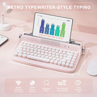 1 x RAW Customer Returns YUNZII ACTTO B303 Wireless Typewriter Keyboard, Aesthetic Retro Bluetooth Keyboard with Built-in Stand for Multiple Devices B303, Baby Pink  - RRP €64.22