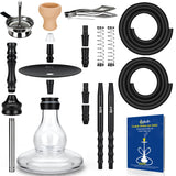 1 x RAW Customer Returns Cookah Shisha set with 2 hoses 2 connections 2 mouthpieces, aluminum water pipe complete set including closed chamber, clay head, head adapter with 18 8 cut, charcoal tongs, stainless steel dip tube, black - RRP €65.53