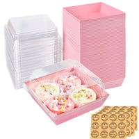 1 x RAW Customer Returns GUIFIER 50 PCS Pink Paper Charcuterie Boxes with Clear Lids, 5 Inch Disposable Sandwich Boxes, Bakery Gift Boxes, Food Container, Cake Dessert Boxes Pastry Boxes for Cookies, Slice Cakes - RRP €21.99