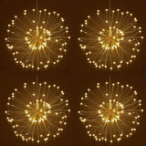 1 x RAW Customer Returns HELESIN 4pcs Lights, 120 LEDs with 8 Lighting Modes Hanging Copper Lights Dandelion Lights Battery Operated Firework Lights for Christmas Decorations - RRP €31.7