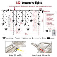 1 x RAW Customer Returns BLOOMWIN Star String Lights, USB Christmas Lights 3x0.65M 8 Modes 120LED 12 LED Window Curtain Stars with Remote Control and Hooks Decorative Lights for Christmas Tree Party Wedding White - RRP €25.91