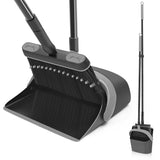 1 x RAW Customer Returns JEHONN broom and dustpan set with long handle 138 cm, 180 degree rotating camping broom inside and shovel for awning, house, office, lobby, terrace black gray  - RRP €29.99