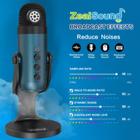 1 x RAW Customer Returns zealsound Microphone PC, USB condenser microphone gaming for Mac mobile phone, PS4 5, studio microphones with mute gain echo, adapter for phone, for gaming, podcast, recordings, streaming, ASMR, YouTube, k66 Teal - RRP €43.36