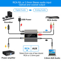 1 x RAW Customer Returns VEDINDUST Analogue to Digital Audio Converter Analogue Digital Converter R L RCA 3.5mm AUX to Digital Coaxial Toslink Optical AD Converter for PS4 PS5 Blu-ray DVD Xbox AV Amp - RRP €21.99