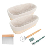 1 x RAW Customer Returns Proofing basket oval 25cm , 2 pieces banneton proof basket set, made of sourdough bread basket in French style, 100 natural rattan, with dough scraper, linen wash, dough whisk, for bread 750g dough  - RRP €31.99