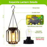 1 x RAW Customer Returns BUCASA Garden Solar Lamps for Outdoor Hanging, 2 Pack Solar Lanterns for Outdoors with Large LED Bulb, IP65 Waterproof Metal Solar Lights for Outdoor Patio Lawn Balcony Yard Garden Decoration - RRP €29.99