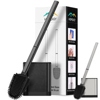 1 x RAW Customer Returns HOMEASY toilet brush silicone black toilet brush stainless steel with stainless steel container flexible toilet brush silicone set toilet brush with holder wall mounting without drilling standing for bathroom - RRP €22.96