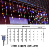 1 x RAW Customer Returns JIMACRO Solar Outdoor String Lights, 32pcsx0.8M 256 LED Curtain Fairy Lights, 7M Waterproof Solar Decoration Lights Garland, 8 LED Modes Solar Fairy Curtain Lights Christmas Outdoor - RRP €26.77