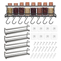 1 x Brand New GZEINB 4 Piece Metal Spice Rack Set for Hanging Spice Racks in the Kitchen, Wall Spice Rack, Punched Assembly, Black - RRP €20.4