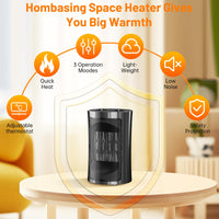 2 x RAW Customer Returns Fan heater energy saving, Hombasing 1500W 3 heating modes ceramic electric heater, 70 heat dissipation, overheating and tipping protection, quiet heater for use in the office, living room, bedroom - RRP €25.98