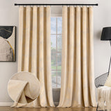 1 x RAW Customer Returns MIULEE velvet curtain with gold foil leaves pattern, set of 2 curtains velvet beige with back loops and rod pocket, thick curtain opaque velvet curtains for decorative bedroom, each H 245 XW 140cm - RRP €43.36