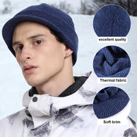 1 x Brand New WTACTFUL Winter Knit Double Layer Snow Hats with Small Brim, Thermal Cap with Warm Ears for Men and Women, Skiing, Snowboarding, Blue - RRP €22.8