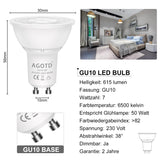 1 x RAW Customer Returns AGOTD GU10 Dimmable LED Lamps, 6500K Cold White, 7W 230V Gu 10 Cold White LED Bulbs, Replaces 50W Halogen Lamps MR16, 38 Degrees, Pack of 6 - RRP €25.99