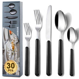 1 x RAW Customer Returns BEWOS cutlery set for 6 people, 30-piece cutlery set black including knife, fork, spoon, colored handles camping cutlery, dishwasher safe - RRP €26.21